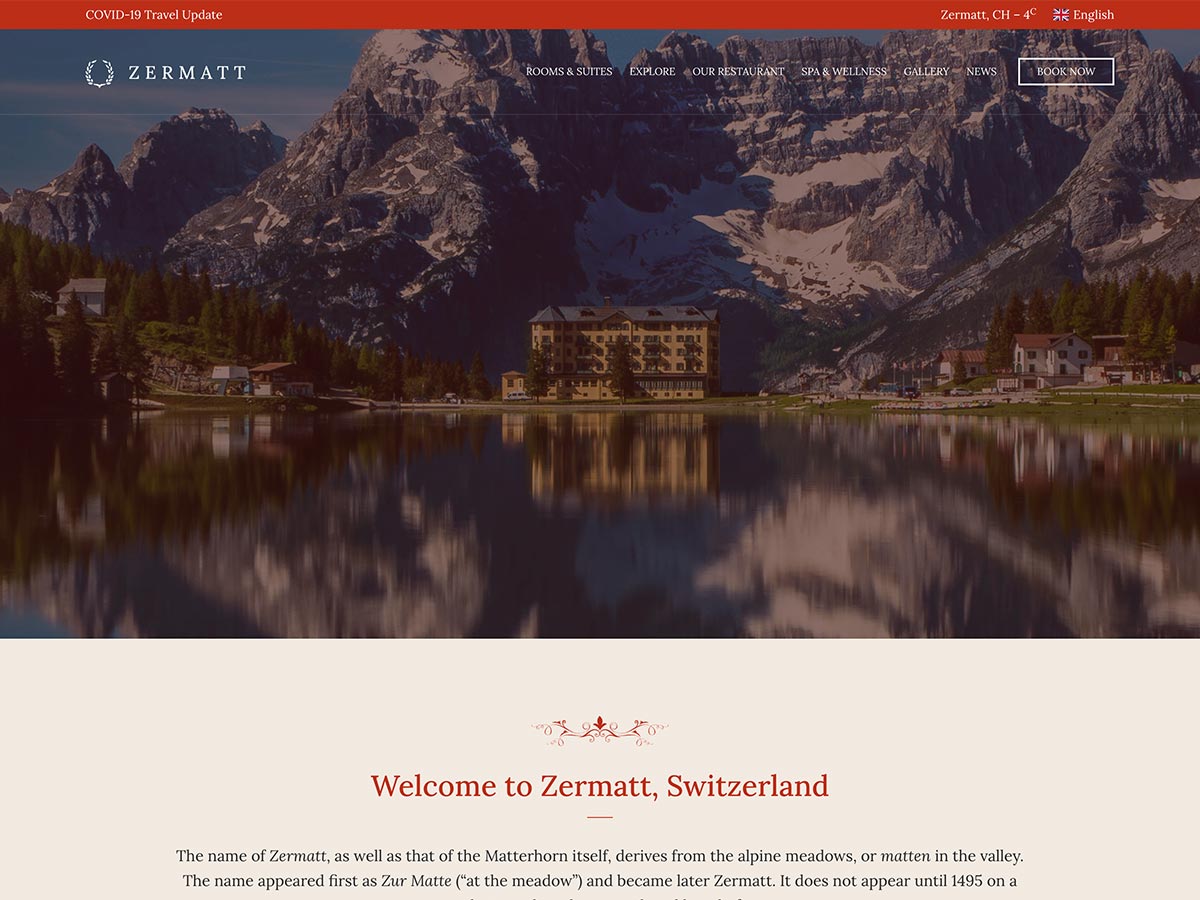 Zermatt – A Next Generation Hotel and Resort WordPress Theme