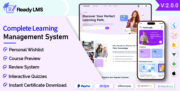 Ready LMS  - Complete Learning Management System Websites, Mobile app with Admin panel